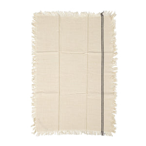 S/2 Natural & Black Woven Cotton Tea Towels w/Stripes