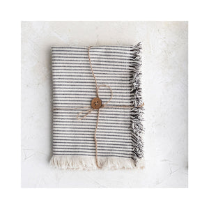 S/2 Natural & Black Woven Cotton Tea Towels w/Stripes