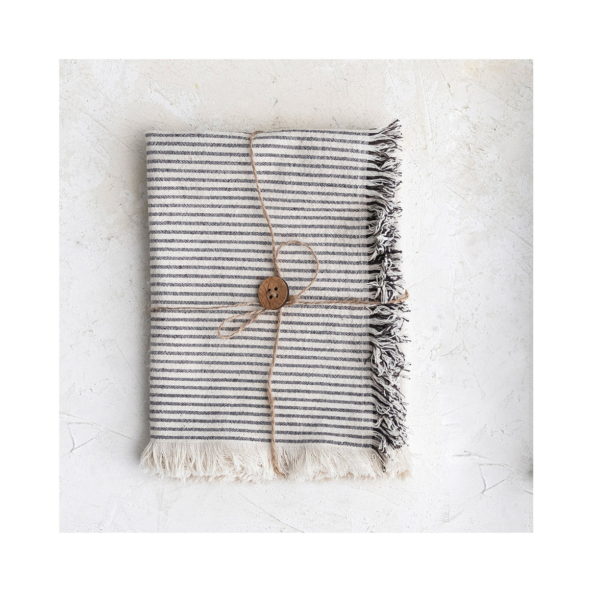 S/2 Natural & Black Woven Cotton Tea Towels w/Stripes