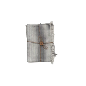 S/2 Natural & Black Woven Cotton Tea Towels w/Stripes