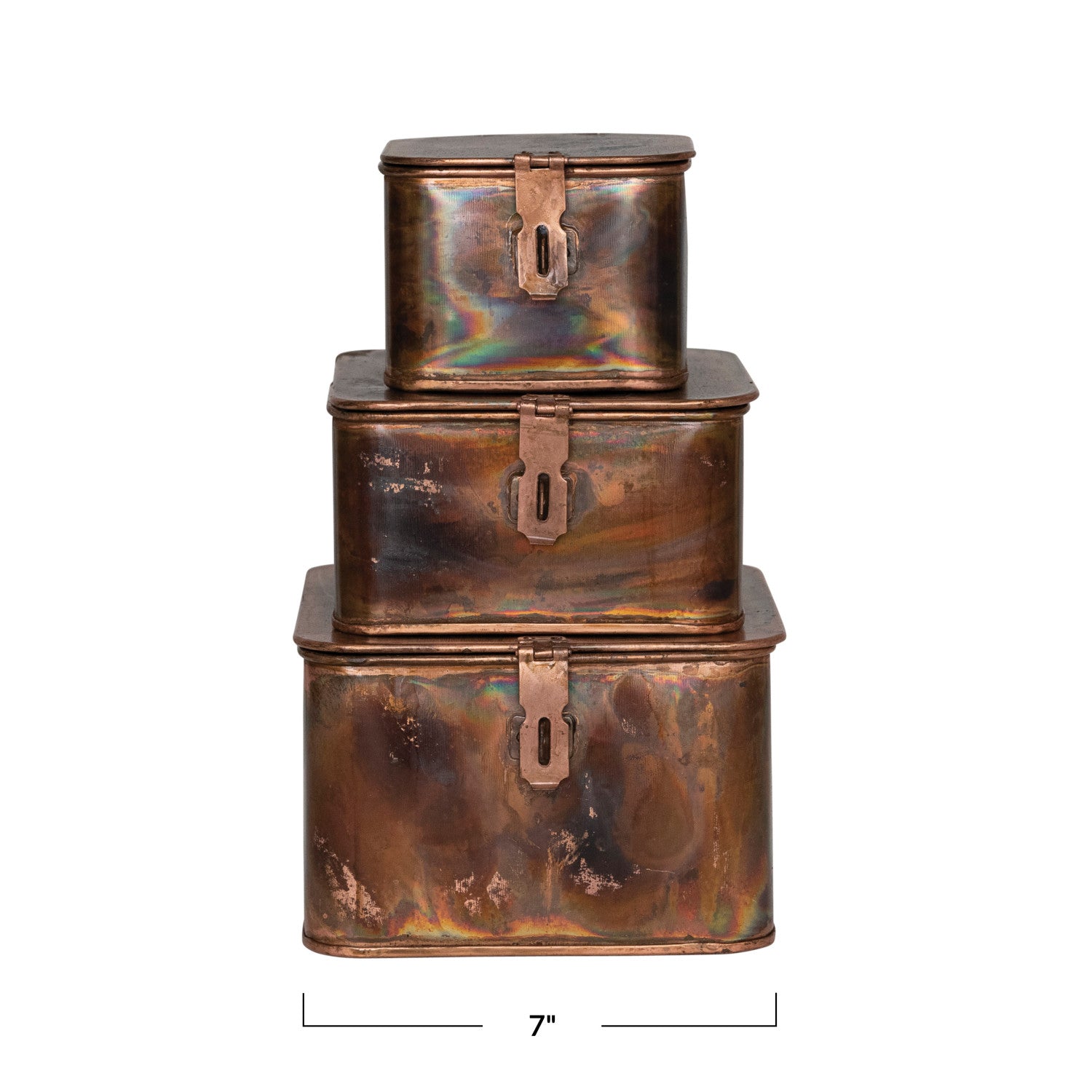 Colorful Metal Box Decorative Metal Boxes w/Burnt Copper Finish - Moss & Embers Home Decorum