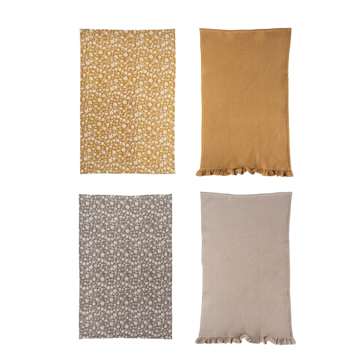 S/2 Printed Waffle Tea Towels w/Ruffle & Loops