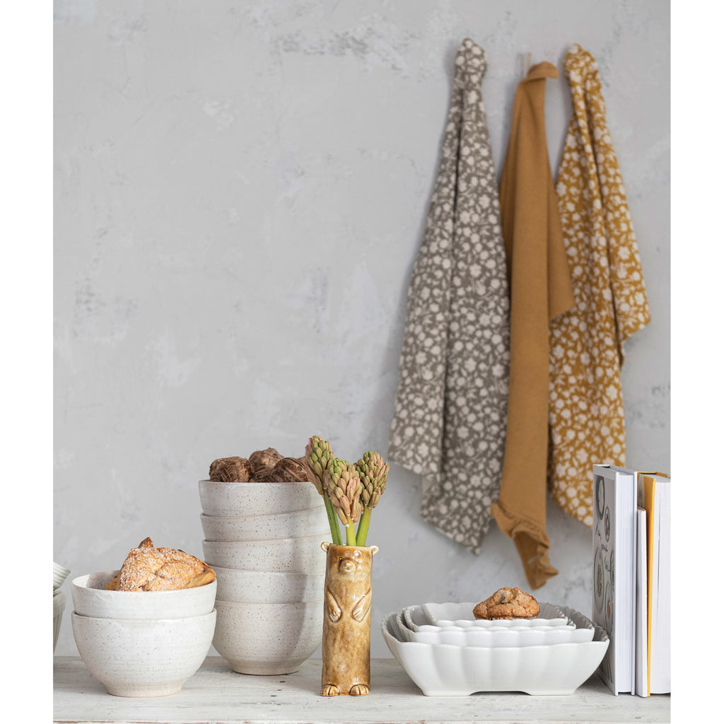 S/2 Printed Waffle Tea Towels w/Ruffle & Loops