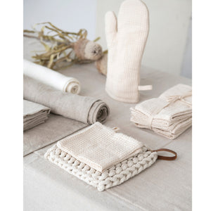 Woven Linen & Cotton Waffle Oven Mitt | Cream