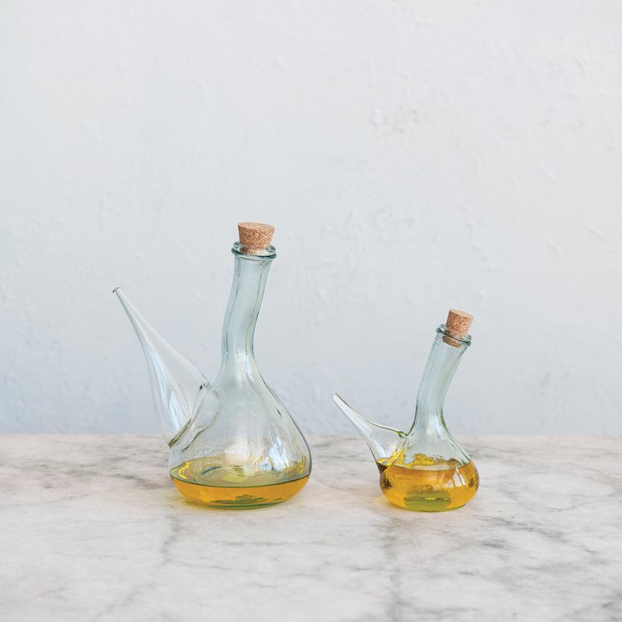 Recycled Glass Cruet w/Cork Stopper