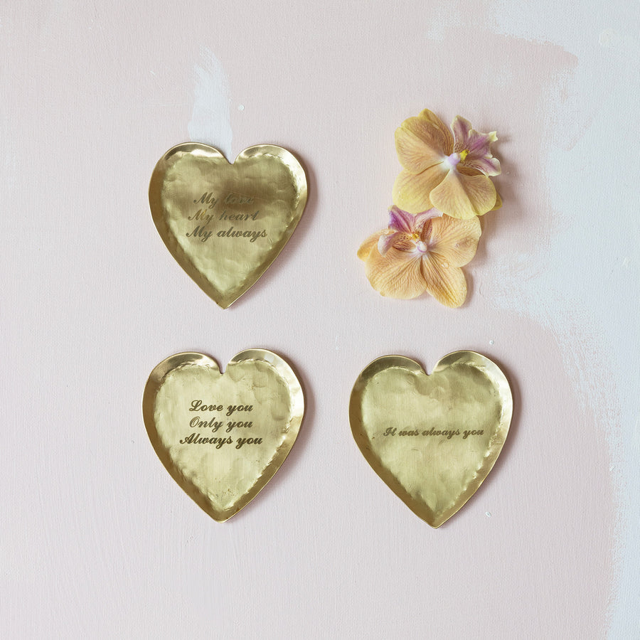 Brass Heart Shaped Dish w/Laser Etched Saying