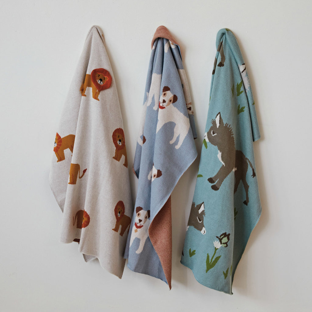 Cotton Knit Baby Blanket | Dogs