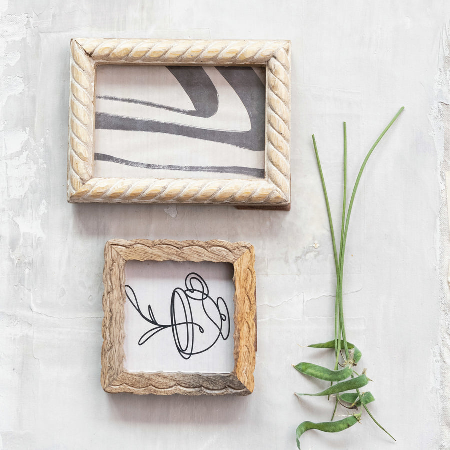 Square Hand-Carved Wood Picture Frame | Natural