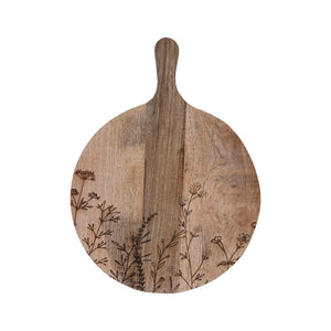 Wood Cheese/Cutting Board w/Botanicals & Handle