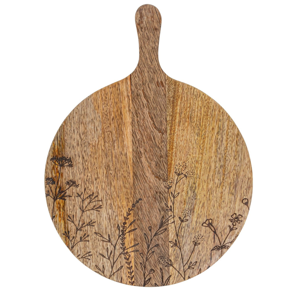 Wood Cheese/Cutting Board w/Botanicals & Handle