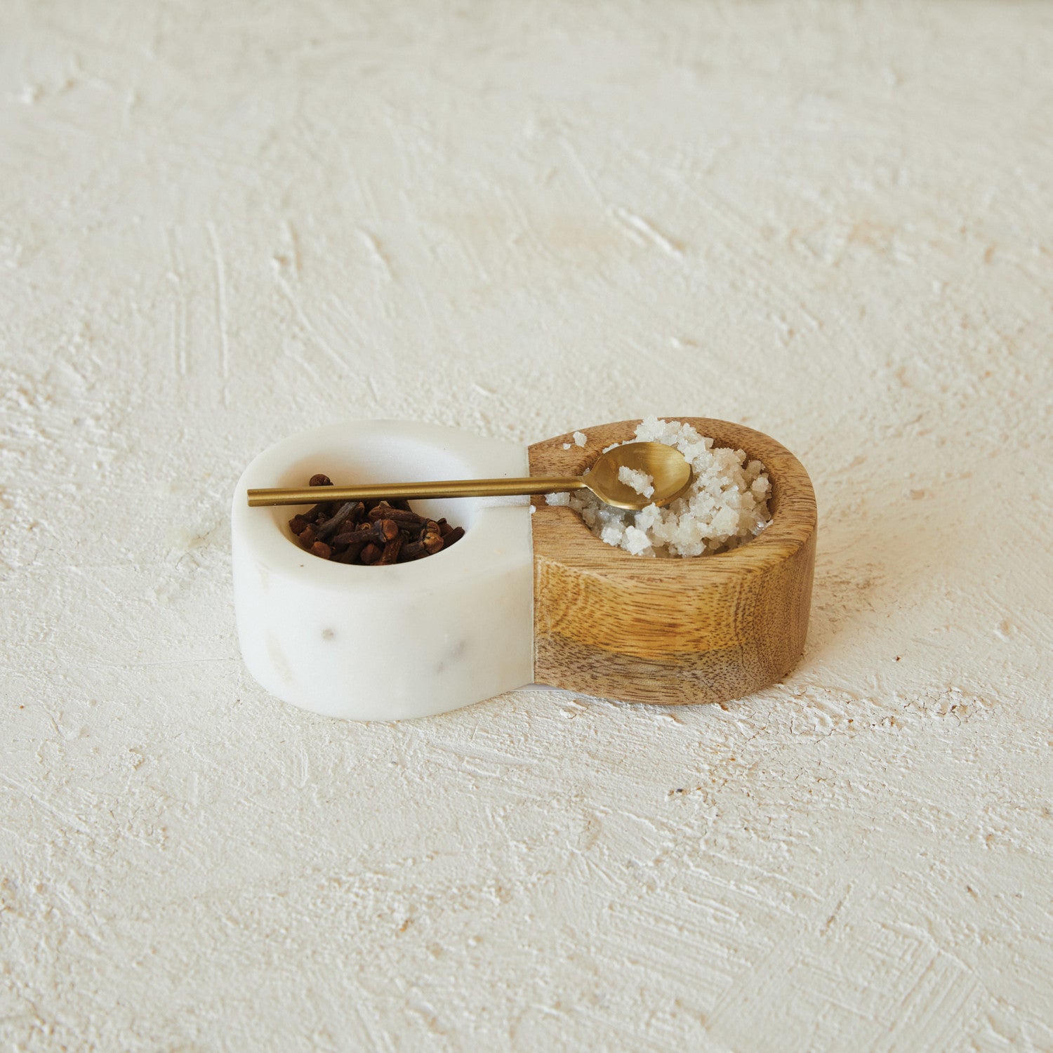 Wood & Marble Pinch Pot w/Brass Spoon