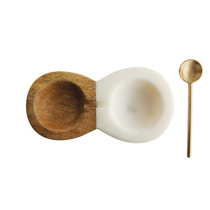 Wood & Marble Pinch Pot w/Brass Spoon