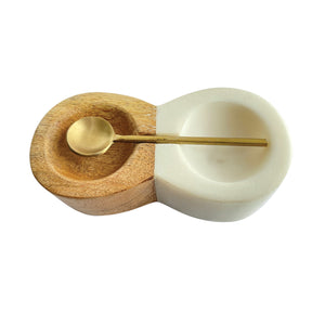 Wood & Marble Pinch Pot w/Brass Spoon