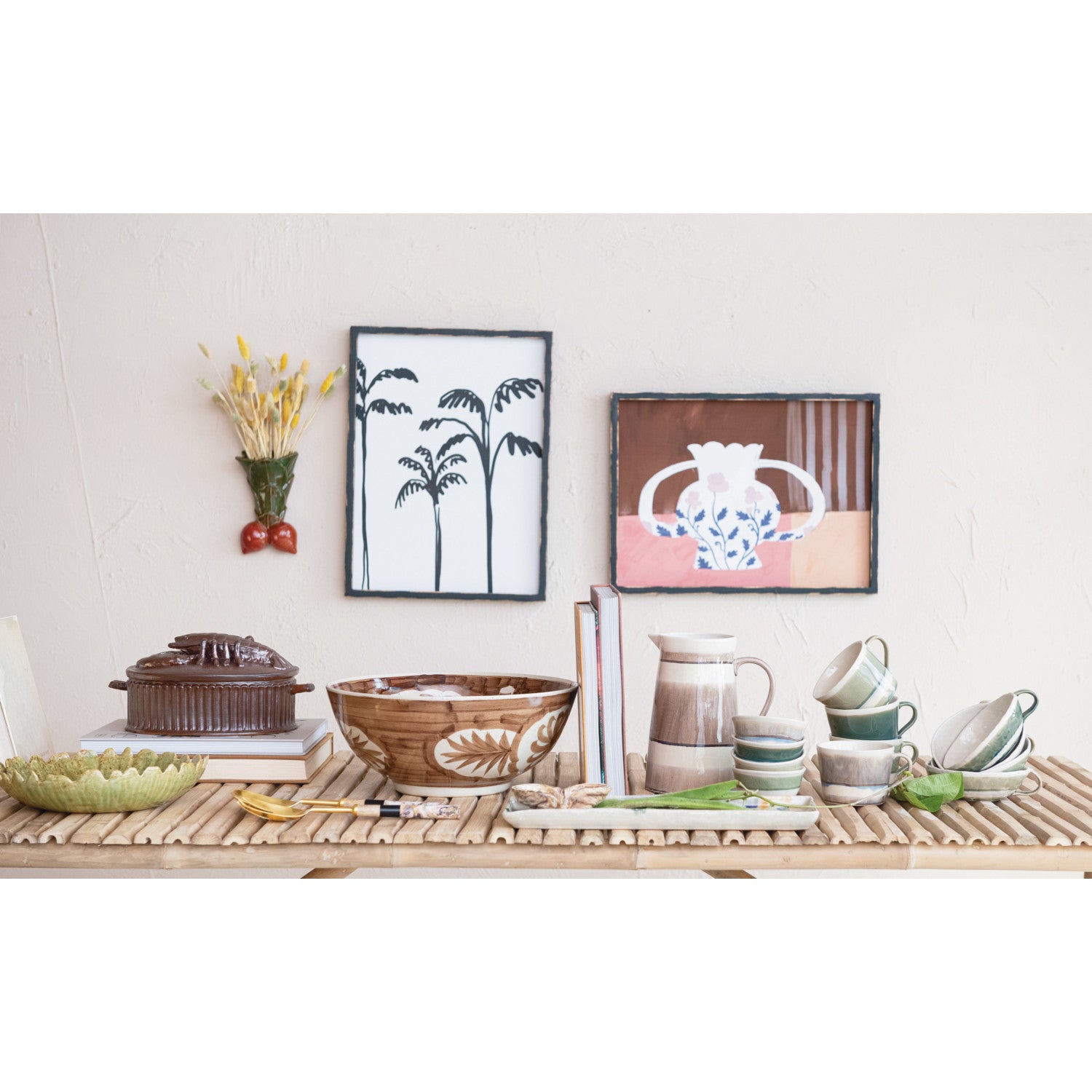 Stoneware Mug Bowl w/Handle & Stripes