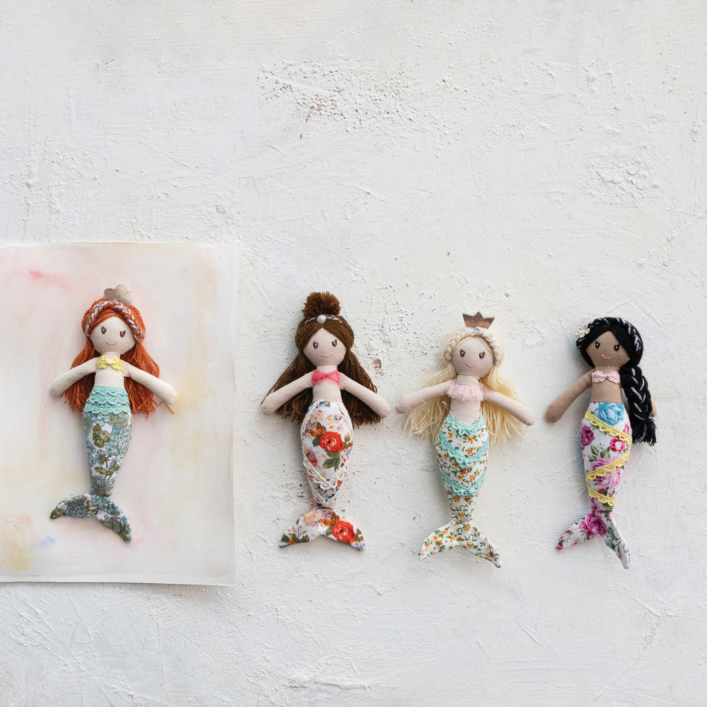 Mermaid Doll w/Floral Pattern Tail