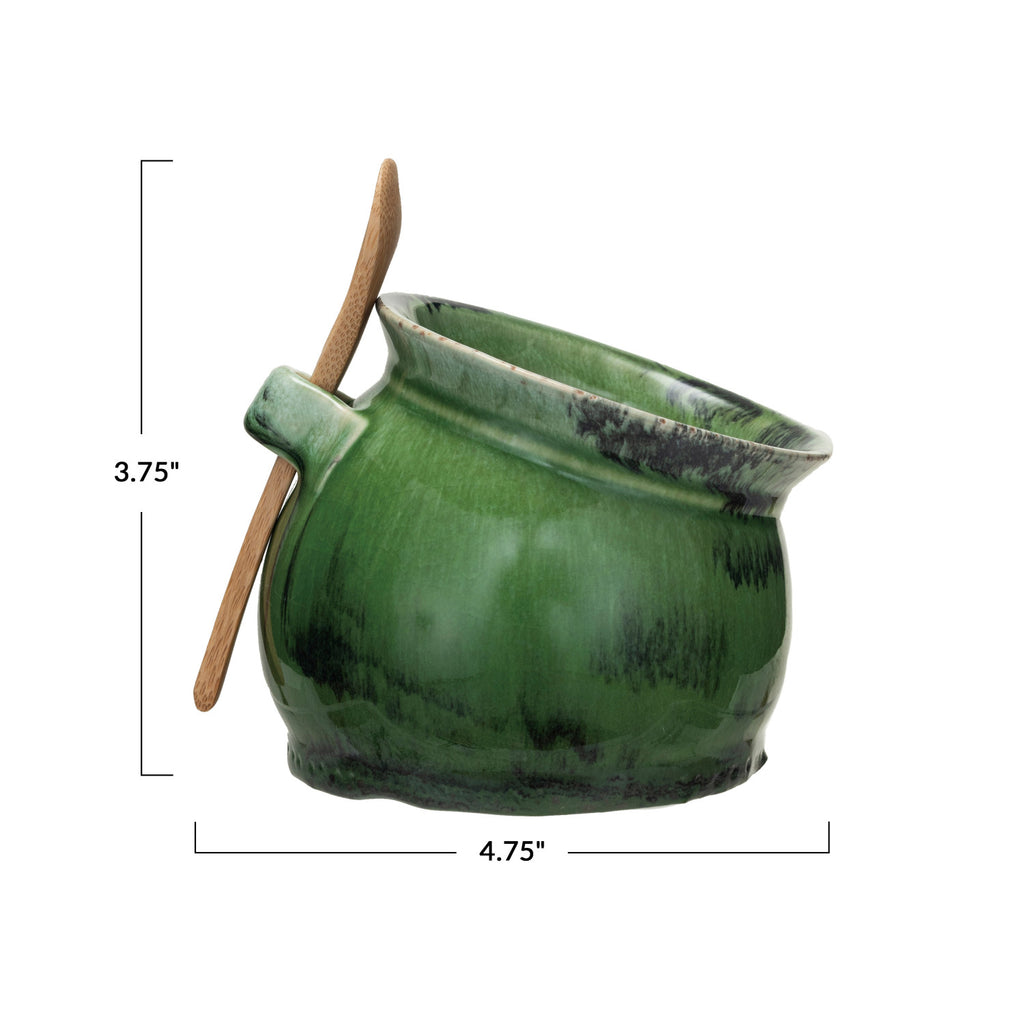 Stoneware Jar w/Spoon Set | Green