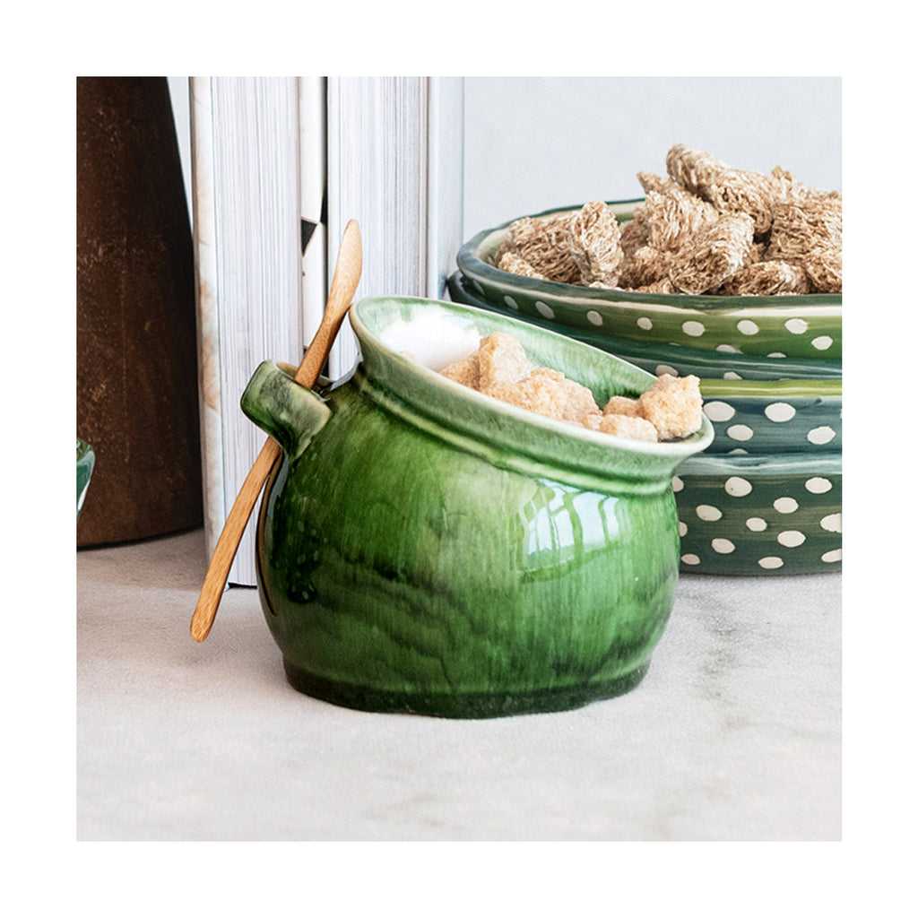 Stoneware Jar w/Spoon Set | Green