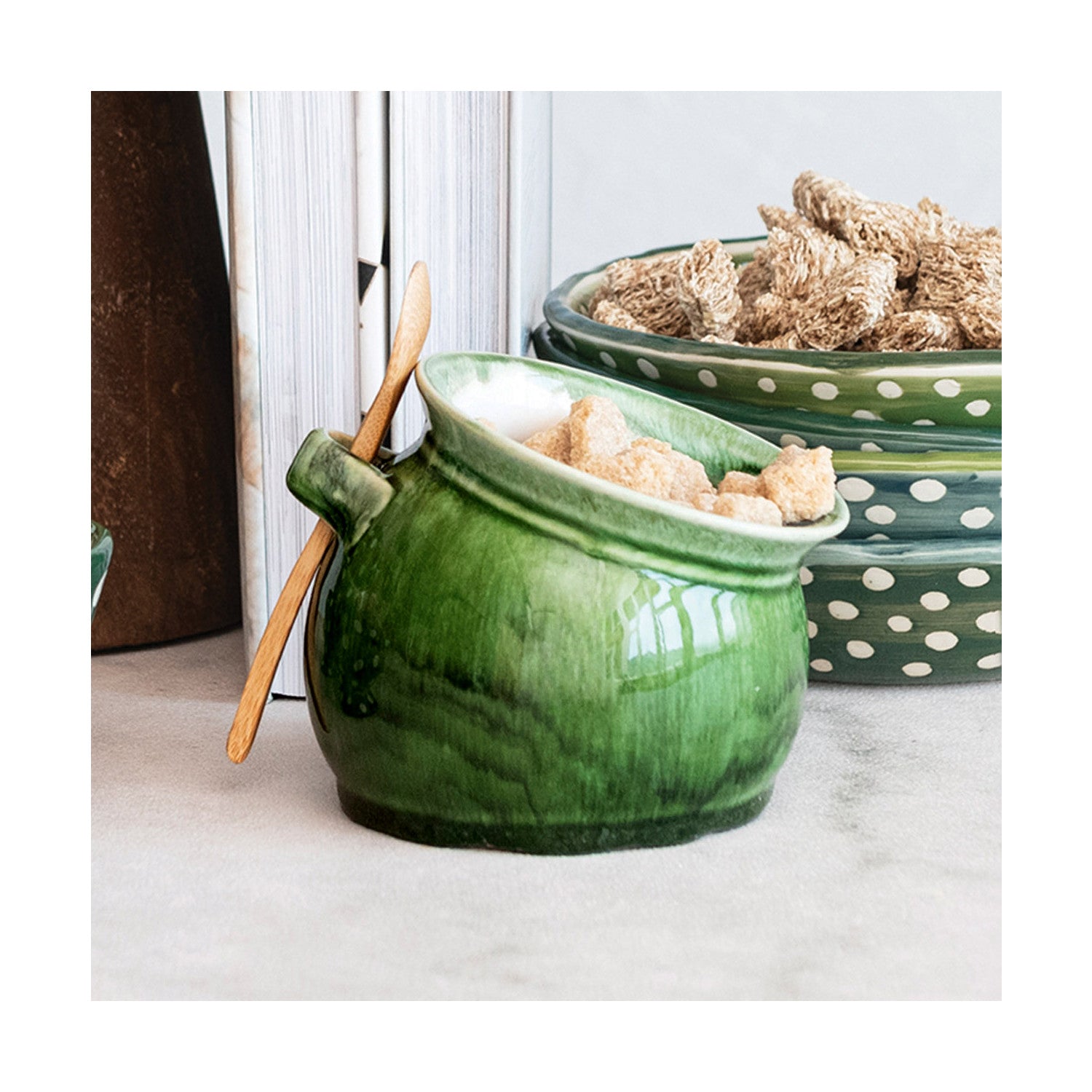 Stoneware Jar w/Spoon Set | Green