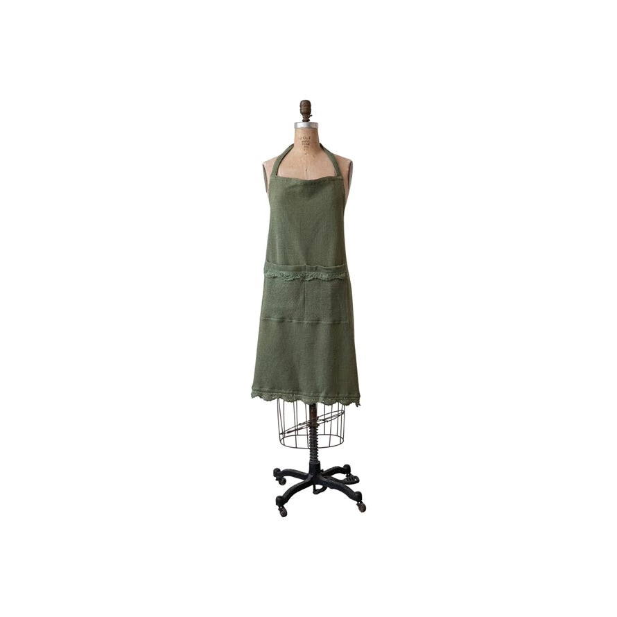 Waffle Weave Apron w/Pockets | Olive Green