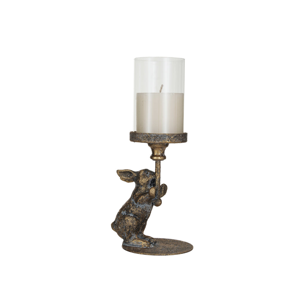 Metal Rabbit Candle Holder w/Glass Hurricane
