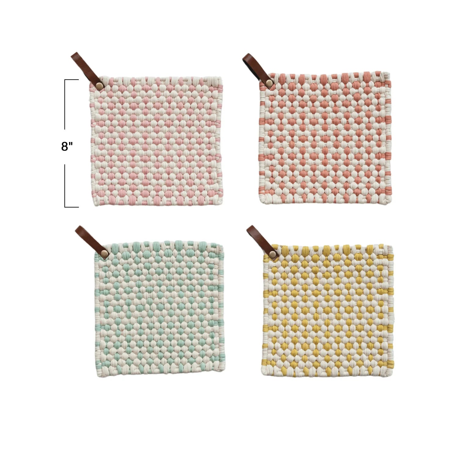 Cotton Crocheted Pot Holder w/Leather Loop