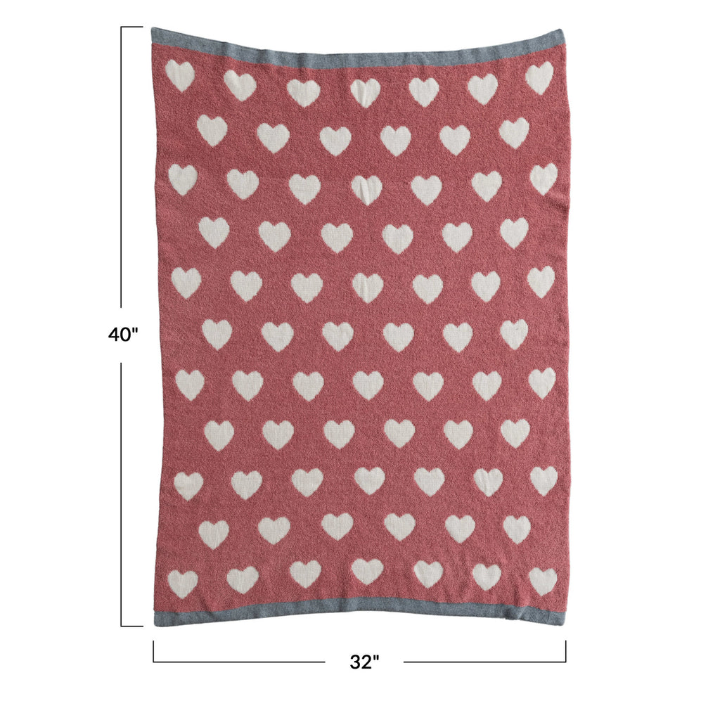 Cotton Knit Chenille Baby Blanket w/Hearts