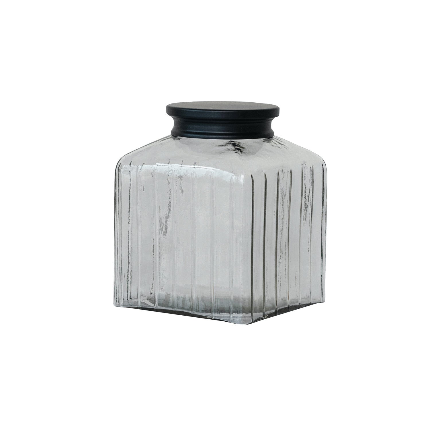 Pressed Glass Jar w/Black Stainless Steel Lid