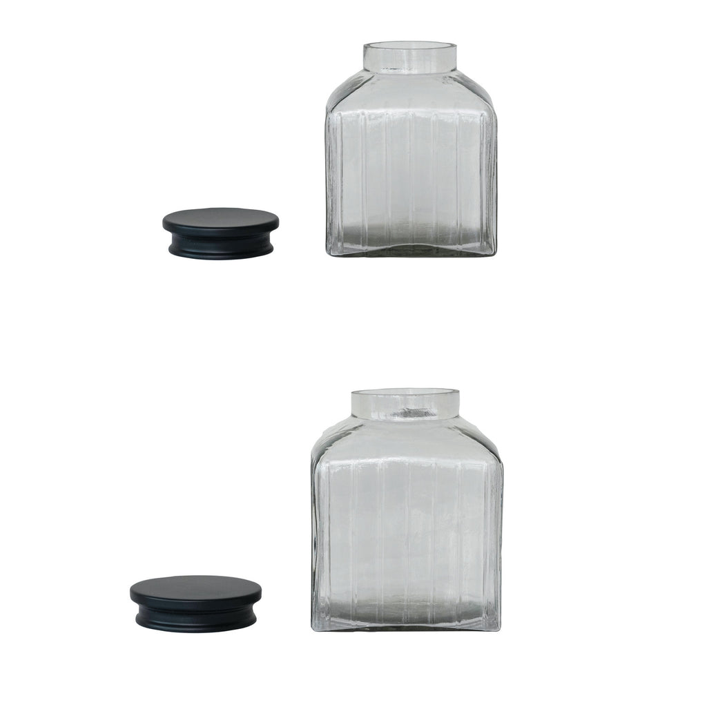 Pressed Glass Jar w/Black Stainless Steel Lid
