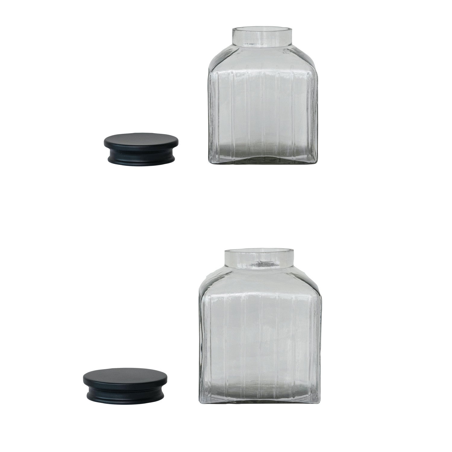 Pressed Glass Jar w/Black Stainless Steel Lid