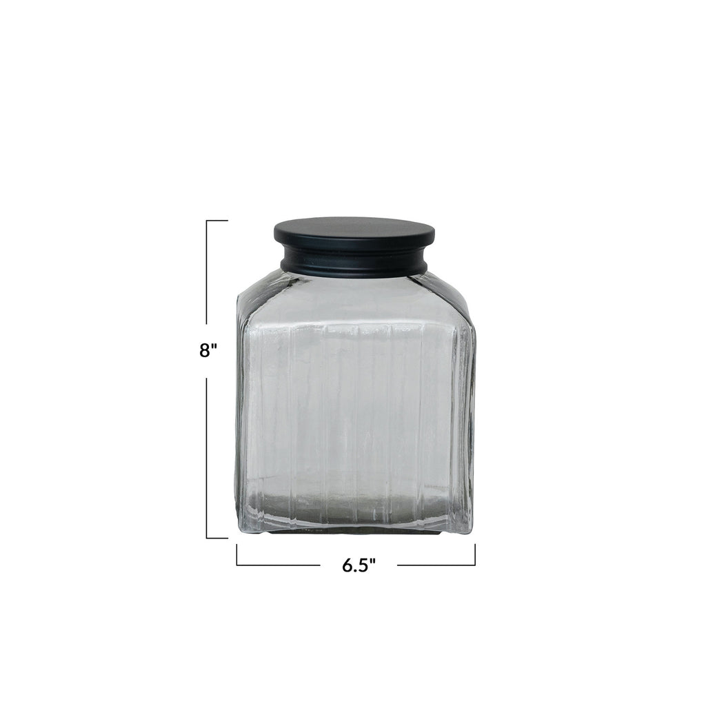 Pressed Glass Jar w/Black Stainless Steel Lid