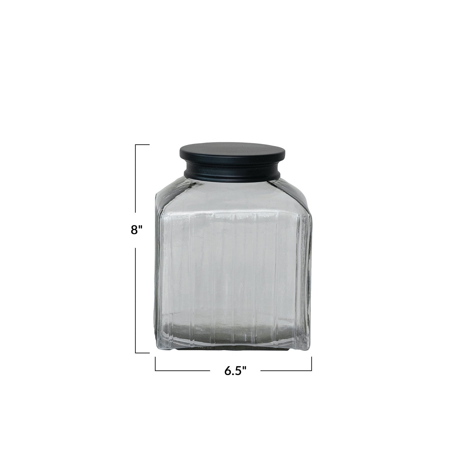 Pressed Glass Jar w/Black Stainless Steel Lid