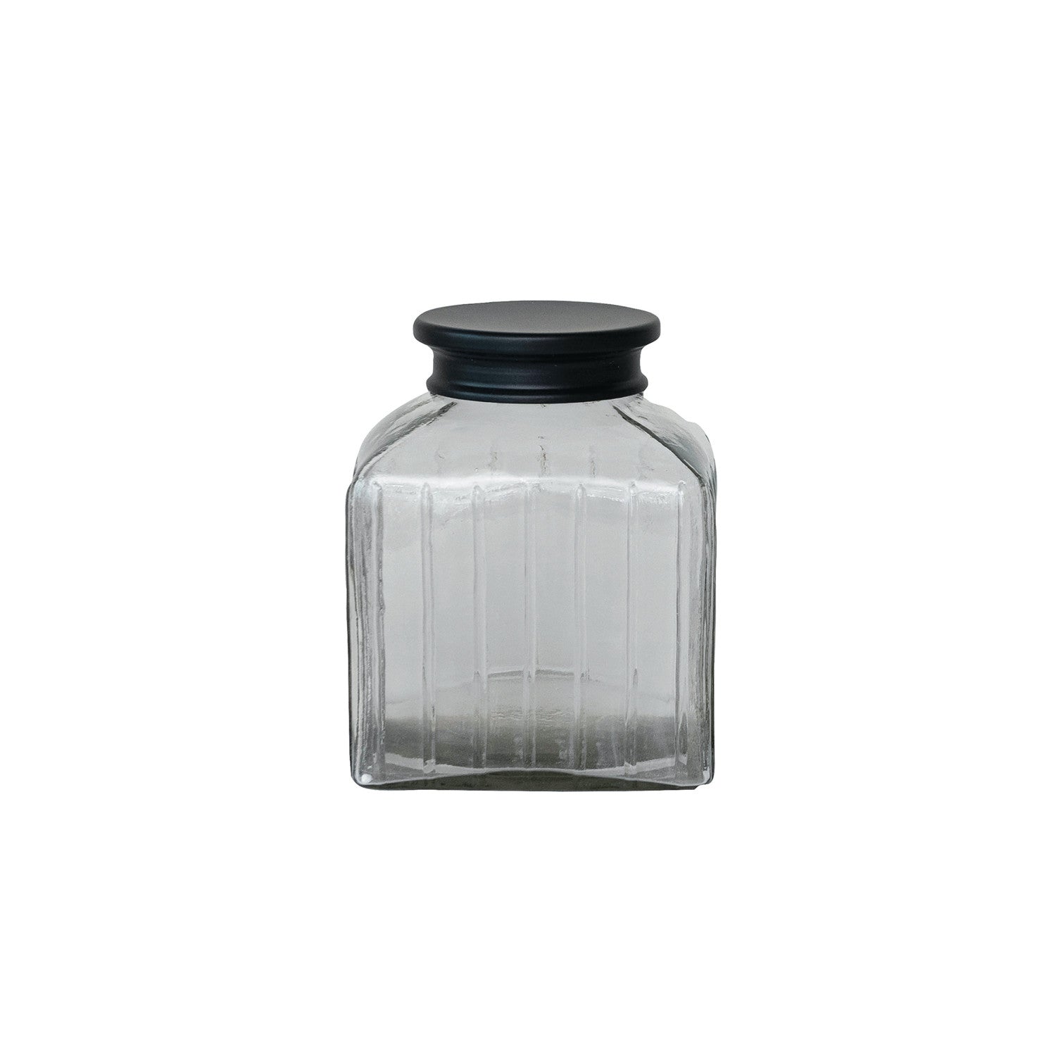 Pressed Glass Jar w/Black Stainless Steel Lid