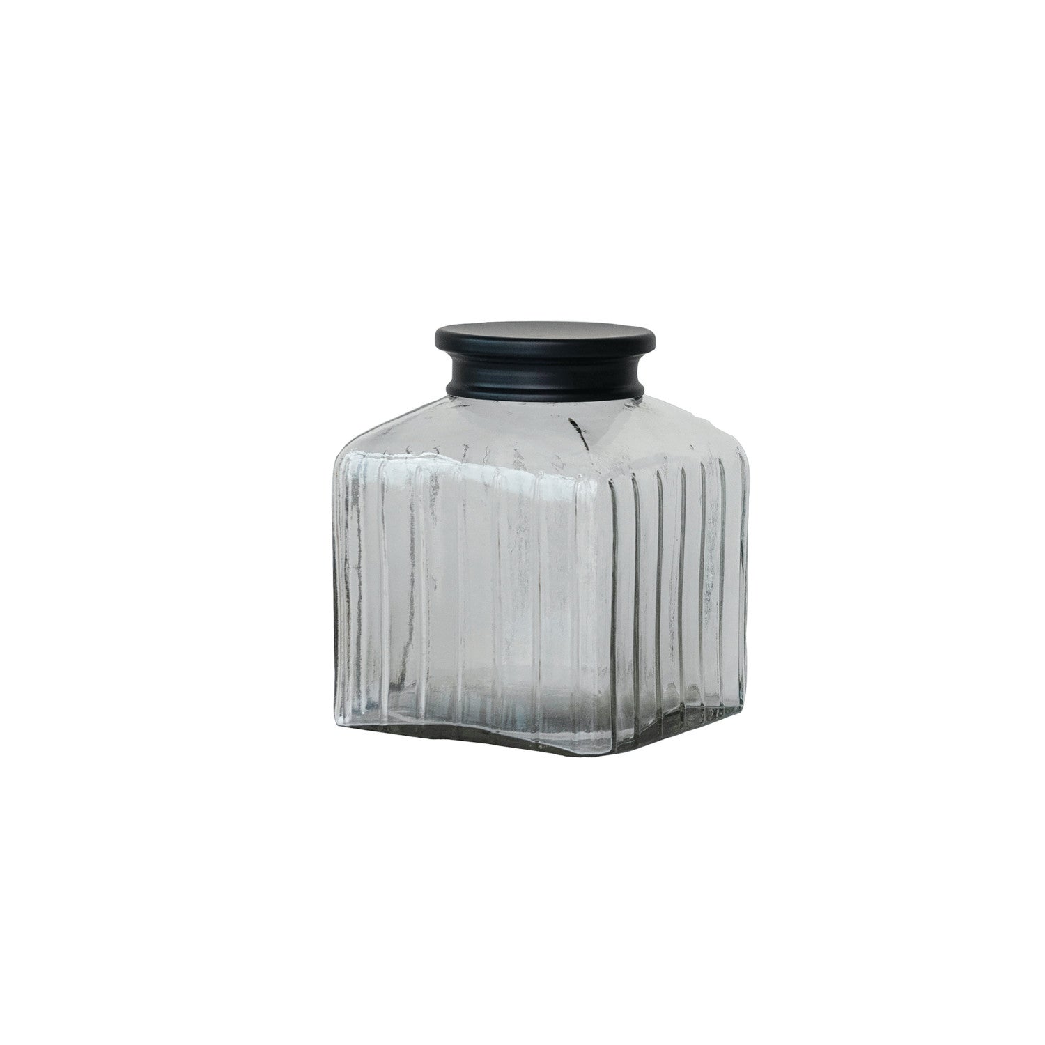 Pressed Glass Jar w/Black Stainless Steel Lid
