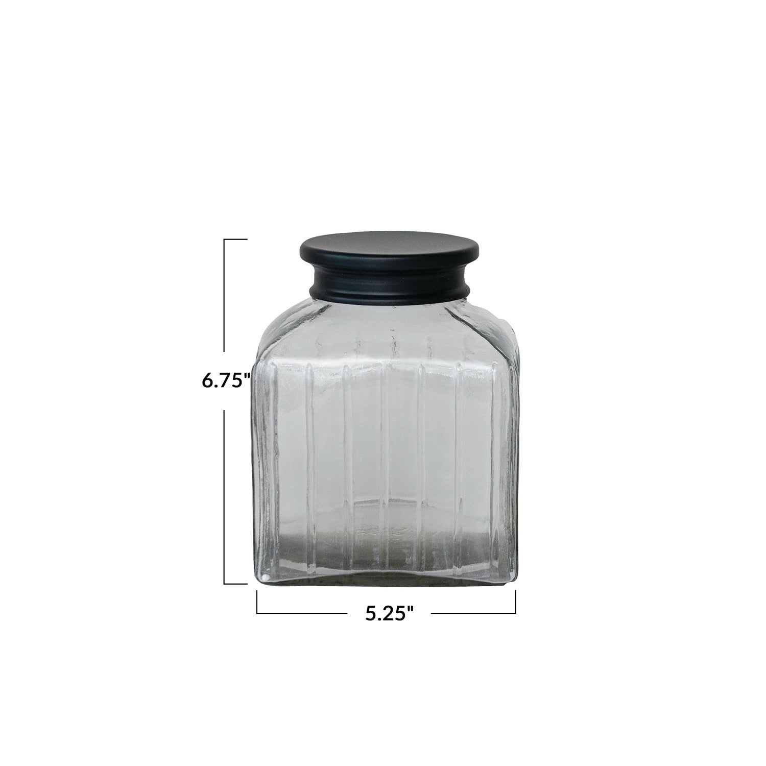 Pressed Glass Jar w/Black Stainless Steel Lid