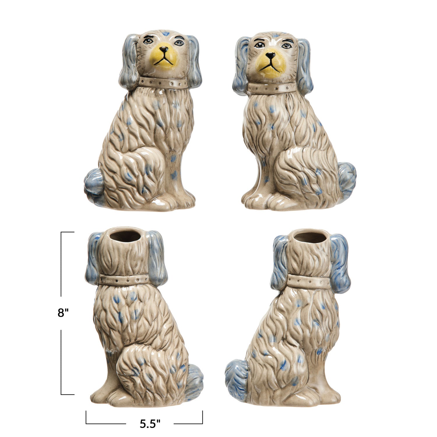 Hand-Painted Stoneware Dog Vase