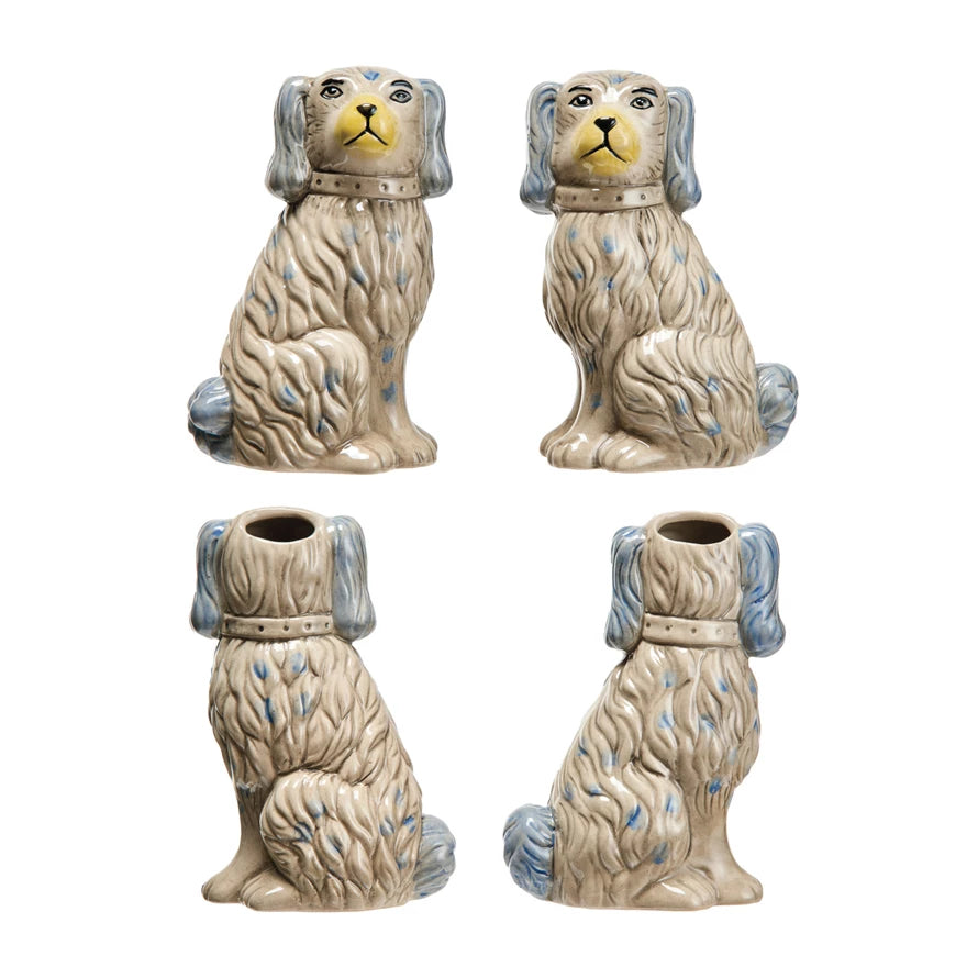 Hand-Painted Stoneware Dog Vase