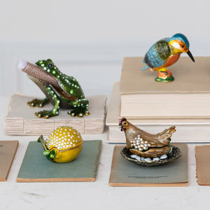 Enameled Metal Hen On Nest Trinket Box