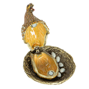 Enameled Metal Hen On Nest Trinket Box