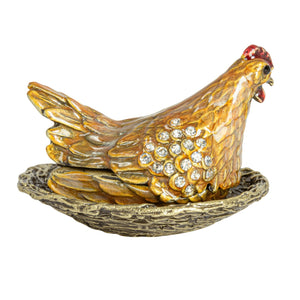 Enameled Metal Hen On Nest Trinket Box