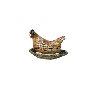 Enameled Metal Hen On Nest Trinket Box