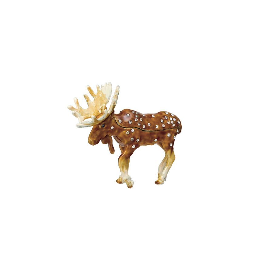 Enameled Metal Moose Trinket Box