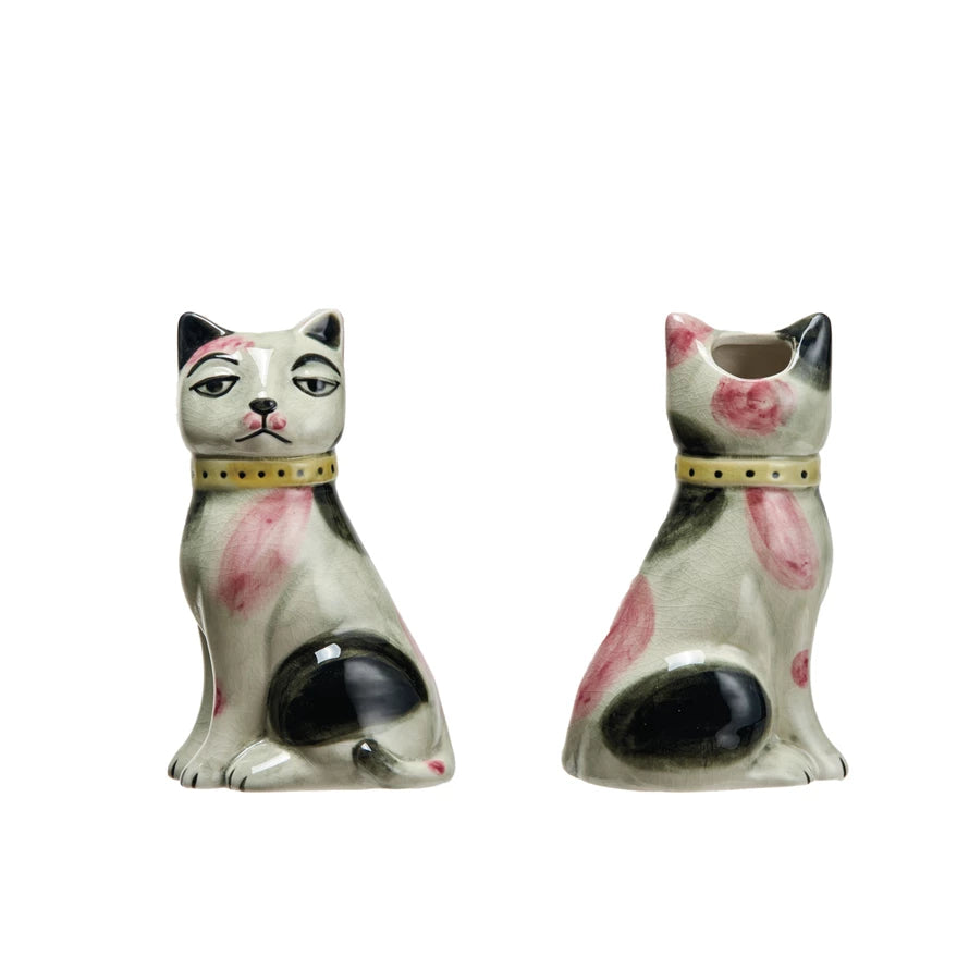 Hand-Painted Stoneware Staffordshire Cat Vase