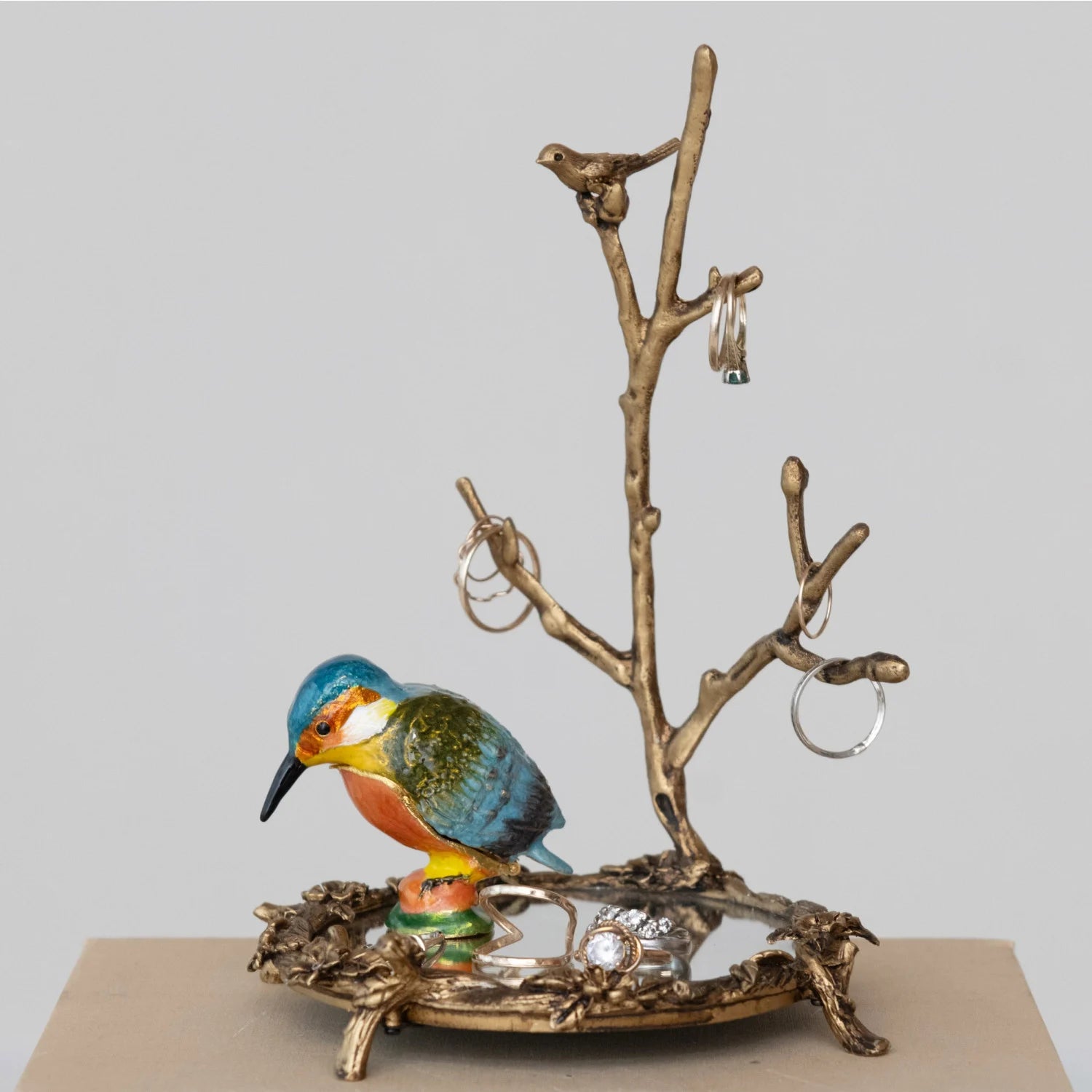 Bird on Branch Pewter Jewelry Holder