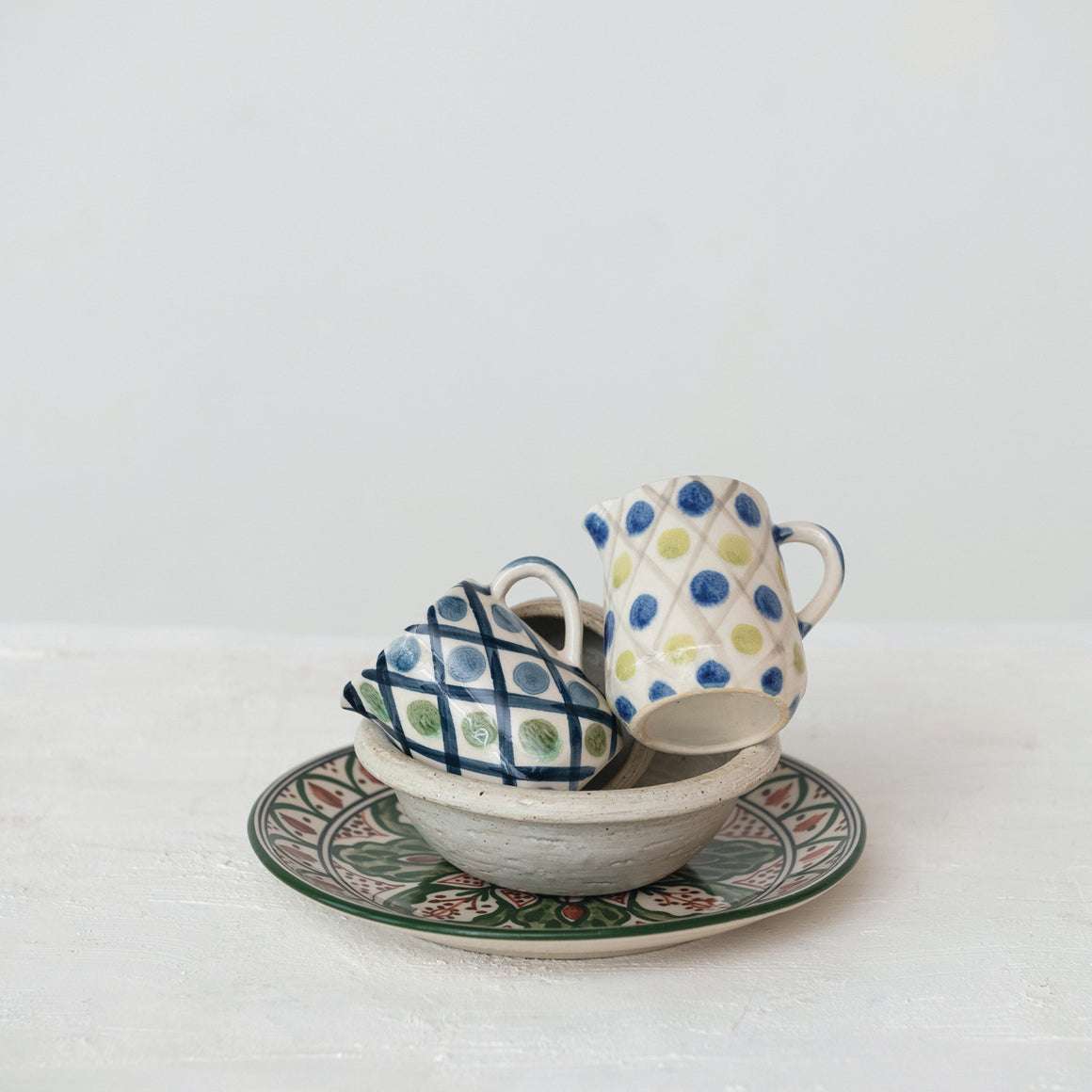 Hand-Painted Stoneware Creamer w/Pattern