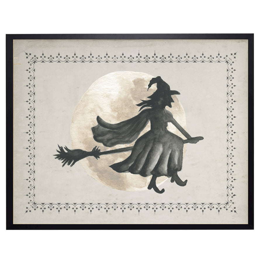 Watercolor Witch Flying Across the Moon
