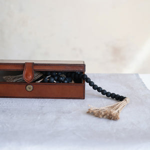 Rectangle Leather Box w/Stitching | Cognac