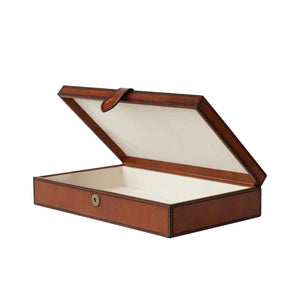 Rectangle Leather Box w/Stitching | Cognac