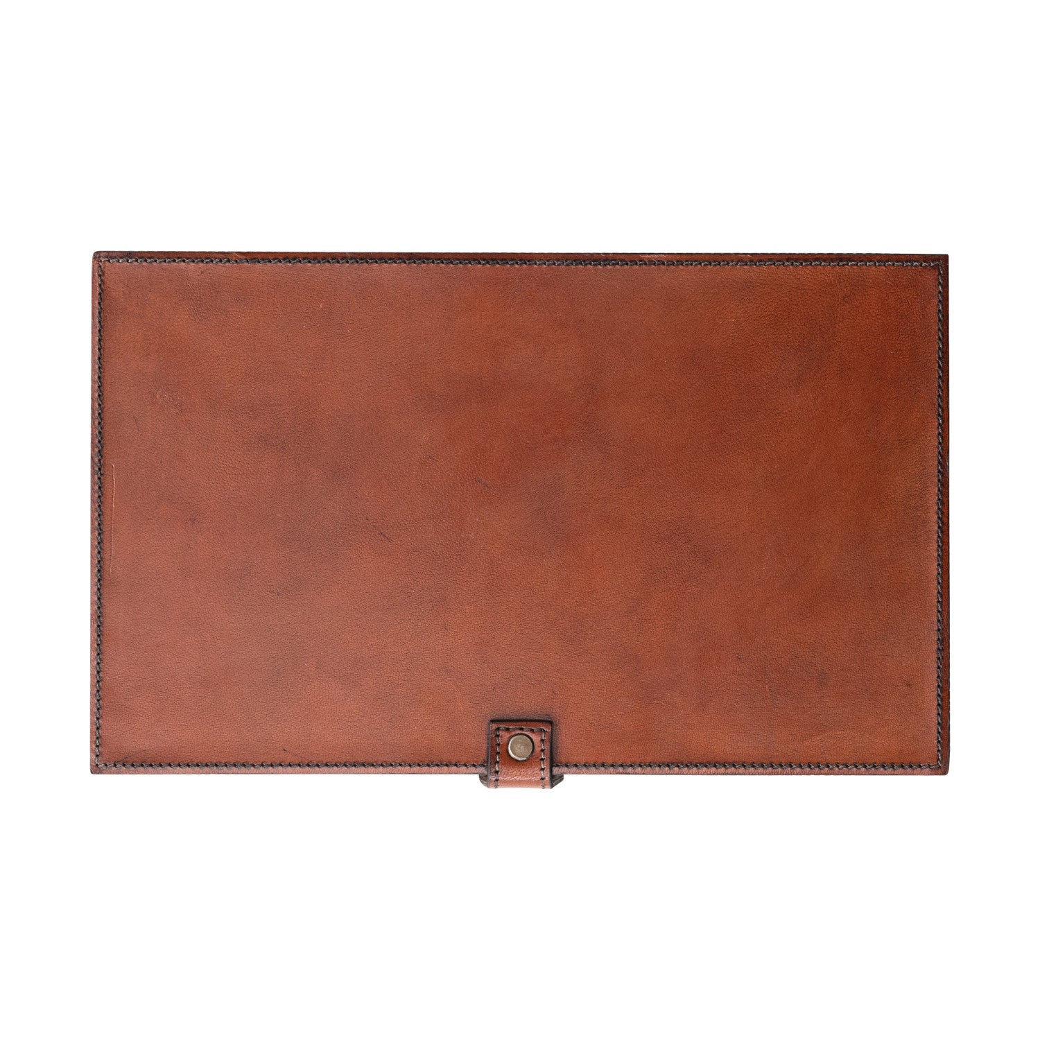 Rectangle Leather Box w/Stitching | Cognac