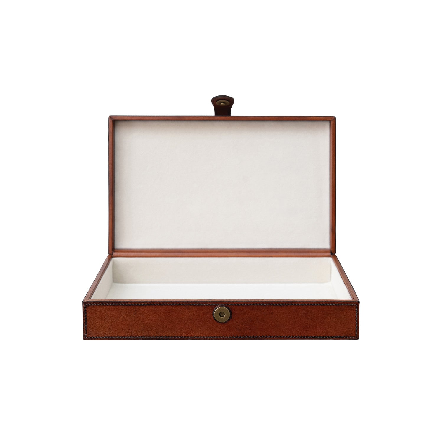 Rectangle Leather Box w/Stitching | Cognac