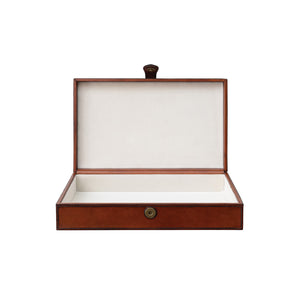 Rectangle Leather Box w/Stitching | Cognac